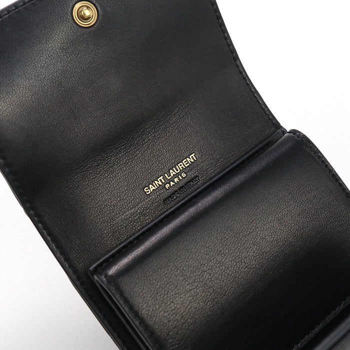 SAINT LAURENT 800763 AABVP1000 Tri-fold wallets Cassandra Carre flap wallet lambskin black Women