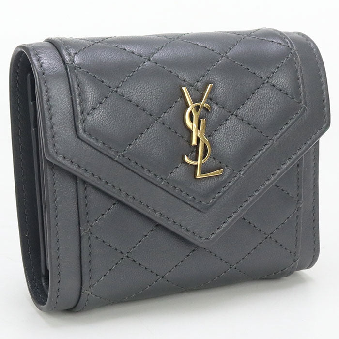 SAINT LAURENT 712688 Multi-fold Gabby Three fold wallet leather gray Women
