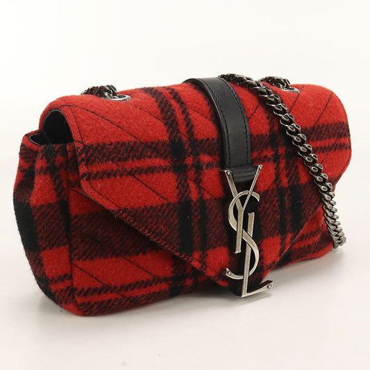 SAINT LAURENT 399289 Shoulder Bag Checked ChainShoulder Bag wool,leather Red Women