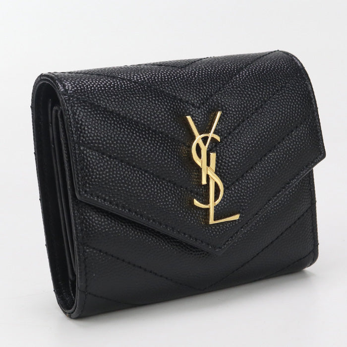 SAINT LAURENT 692061 Multifold Monogram Three fold wallet Calfskin black Women