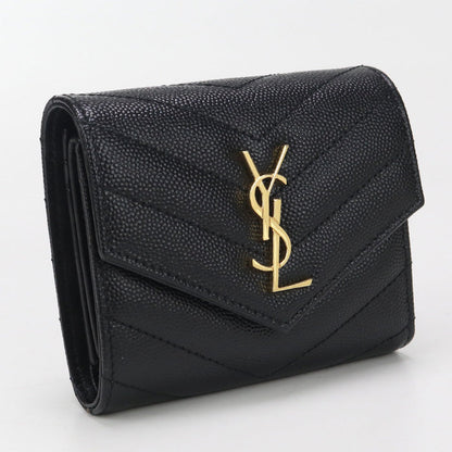SAINT LAURENT 692061 Multifold Monogram Three fold wallet Calfskin black Women