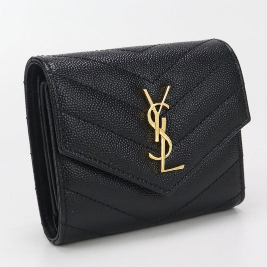 SAINT LAURENT 692061 Multifold Monogram Three fold wallet Calfskin black Women