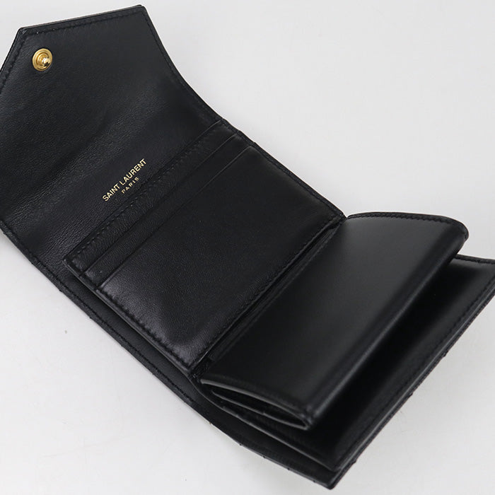 SAINT LAURENT 692061 Multifold Monogram Three fold wallet Calfskin black Women