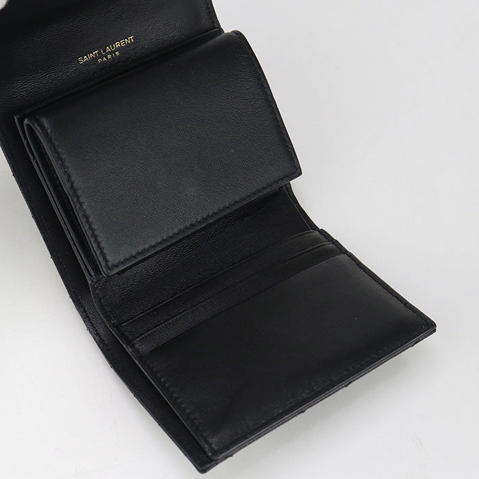 SAINT LAURENT 692061 Multifold Monogram Three fold wallet Calfskin black Women