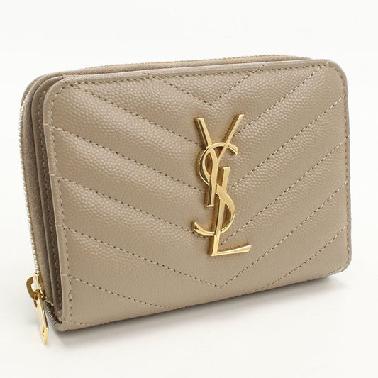 SAINT LAURENT 403723 Compact zip Cassandra Folded wallet leather beige Women
