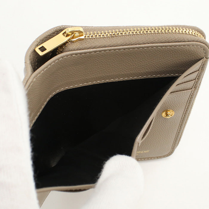 SAINT LAURENT 403723 Compact zip Cassandra Folded wallet leather beige Women