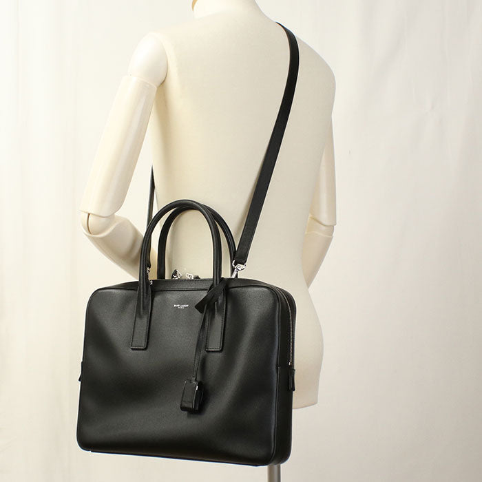 SAINT LAURENT 377865 Classic Museum 2WAY business bag/Briefcase leather black mens