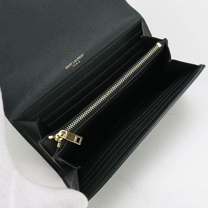 SAINT LAURENT 414567 Large flap wallet Purse folio leather green Women