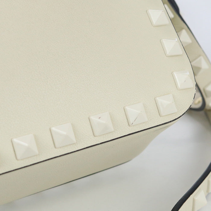 VALENTINO Small Shoulder Bag Rock studs Diagonal Calfskin white Women