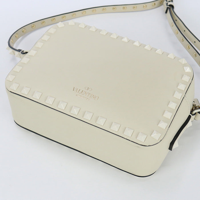 VALENTINO Small Shoulder Bag Rock studs Diagonal Calfskin white Women