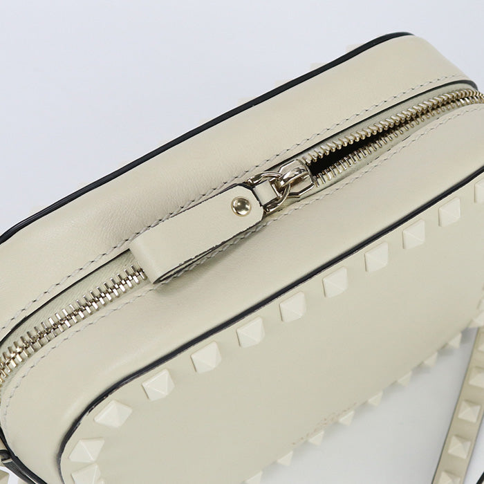 VALENTINO Small Shoulder Bag Rock studs Diagonal Calfskin white Women