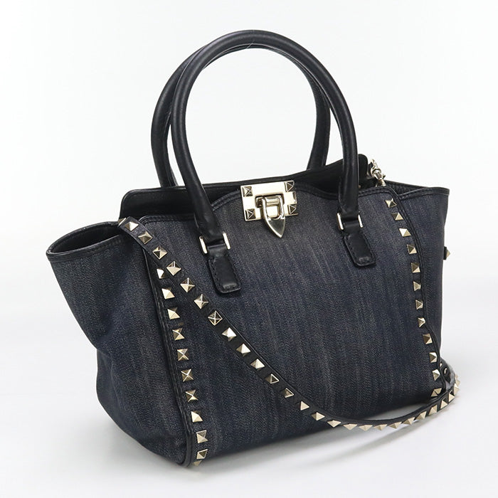 Valentino 2WAYTote Bag shoulder bag Rock studs denim black Women