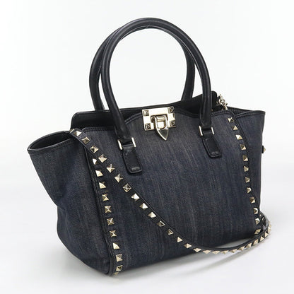 Valentino 2WAYTote Bag shoulder bag Rock studs denim black Women