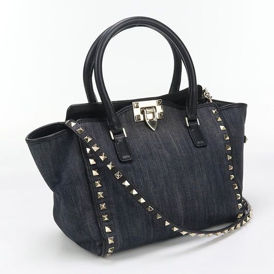 Valentino 2WAYTote Bag shoulder bag Rock studs denim black Women