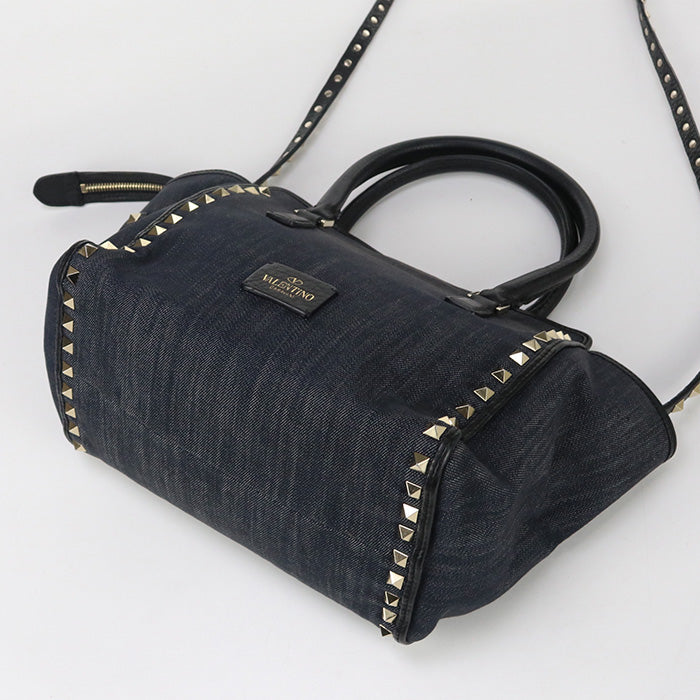Valentino 2WAYTote Bag shoulder bag Rock studs denim black Women