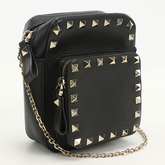 Valentino ChainShoulder Bag Rock studs Diagonal shoulder bag leather Women Black