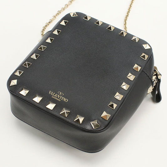 Valentino ChainShoulder Bag Rock studs Diagonal shoulder bag leather Women Black