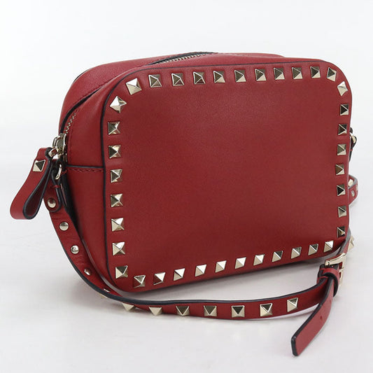 Valentino Rock studs Diagonal shoulder bag leather Red Women