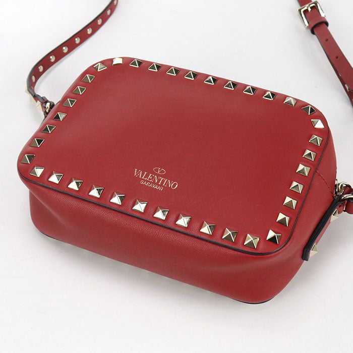 Valentino Rock studs Diagonal shoulder bag leather Red Women