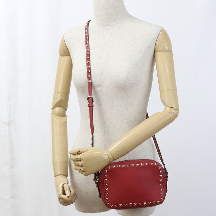 Valentino Rock studs Diagonal shoulder bag leather Red Women