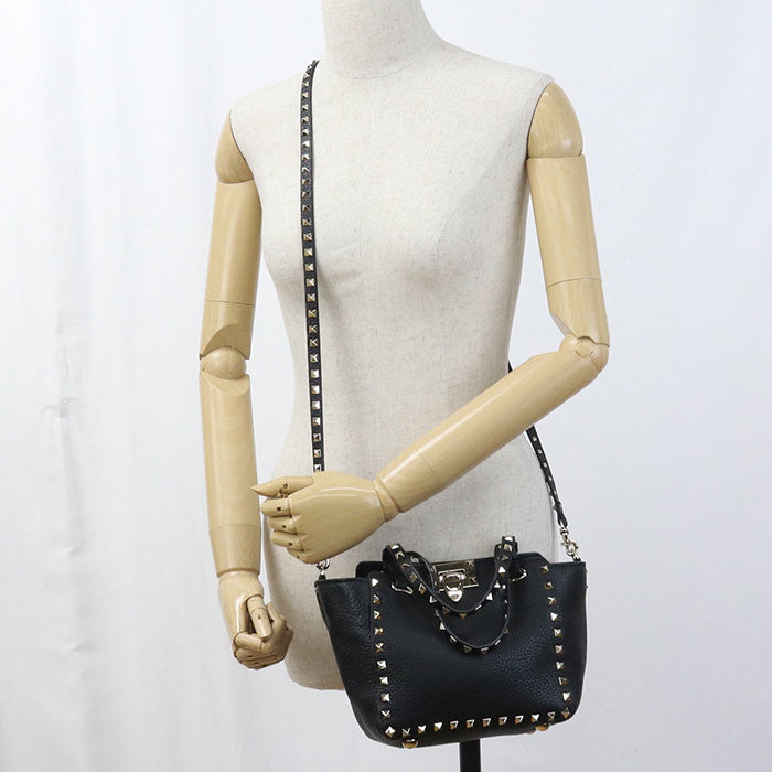 Valentino 2WAY Rock studs Handbag leather black Women