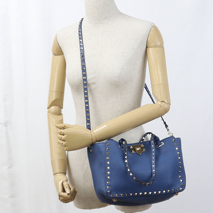 Valentino 2WAY Tote Bag leather blue Women